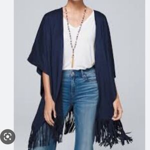 WHBM Navy Faux Suede Fringed Ruana Wrap